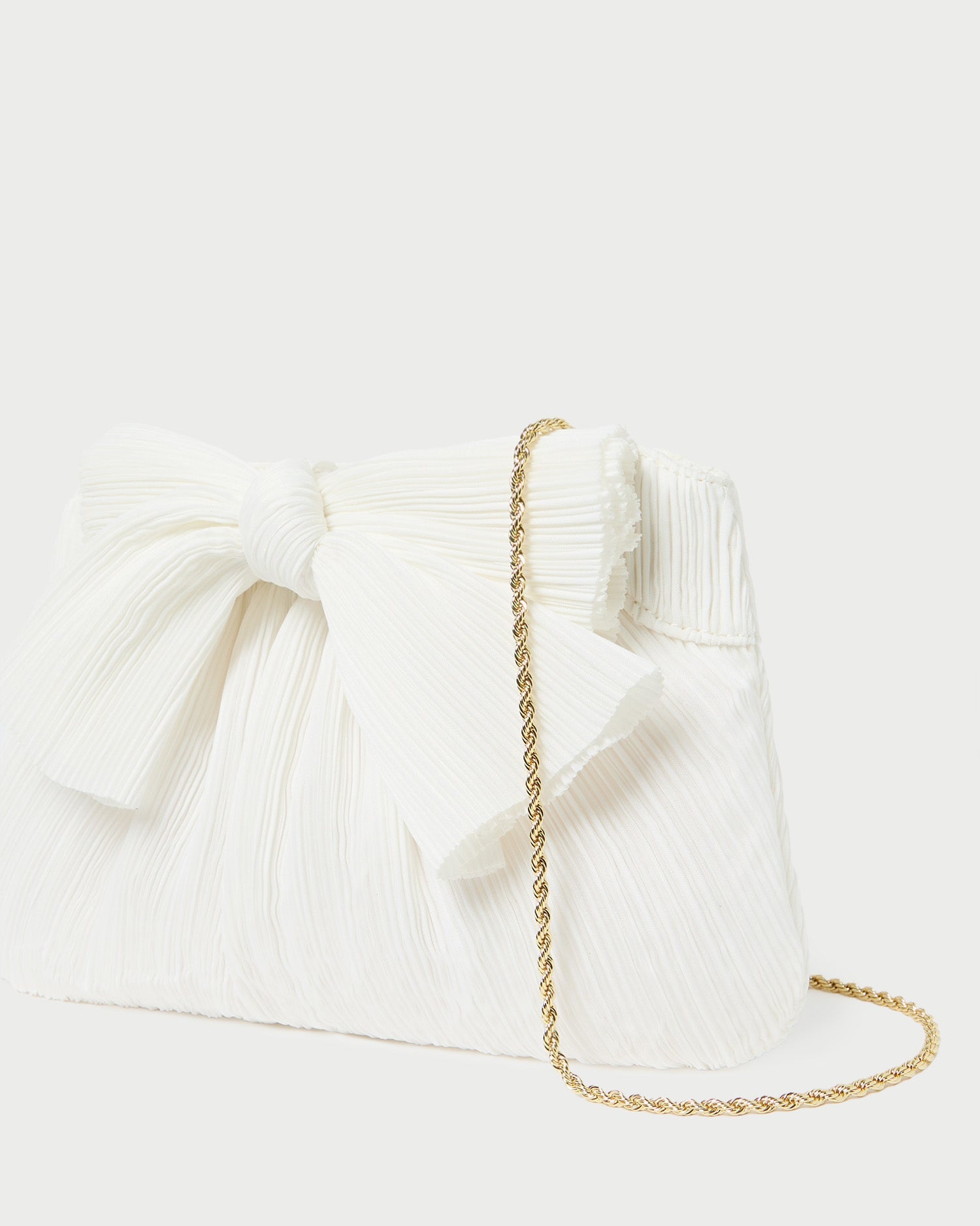 Rayne White Pleated Bow Clutch