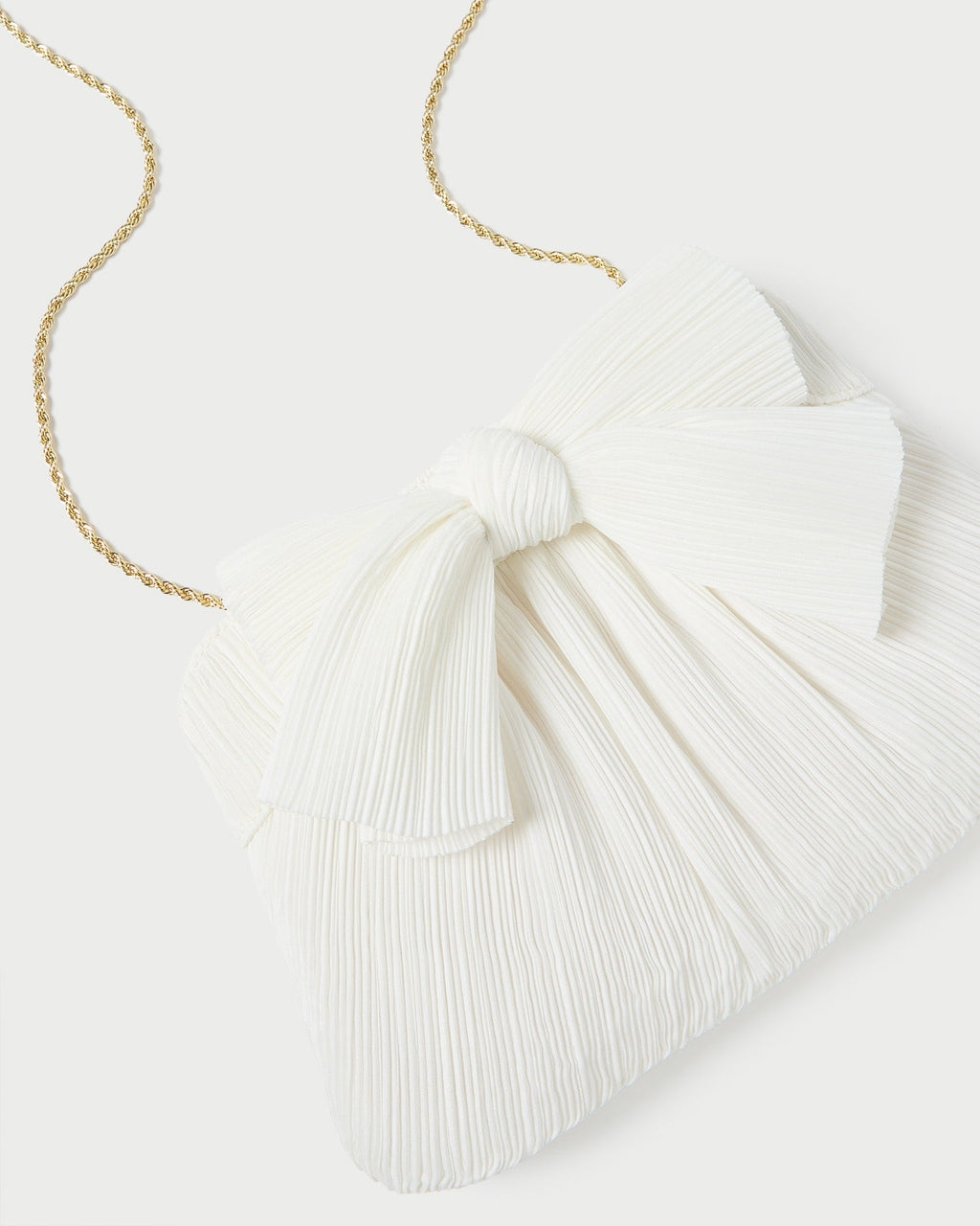 Rayne White Pleated Bow Clutch