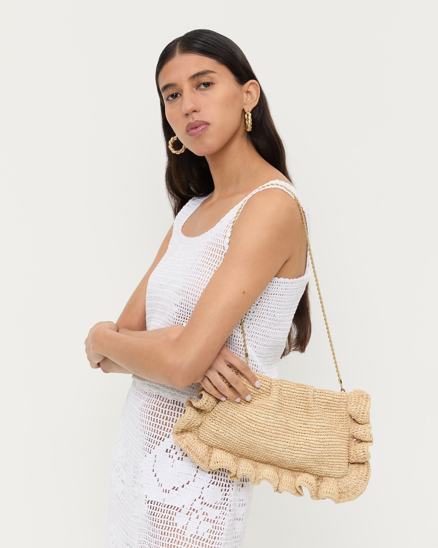 Mavis Natural Raffia Ruffle Clutch